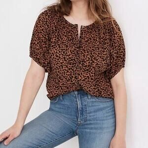 NWOT Madewell Painted Leopard Balloon Sleeve Button-Up Top size small (b3)